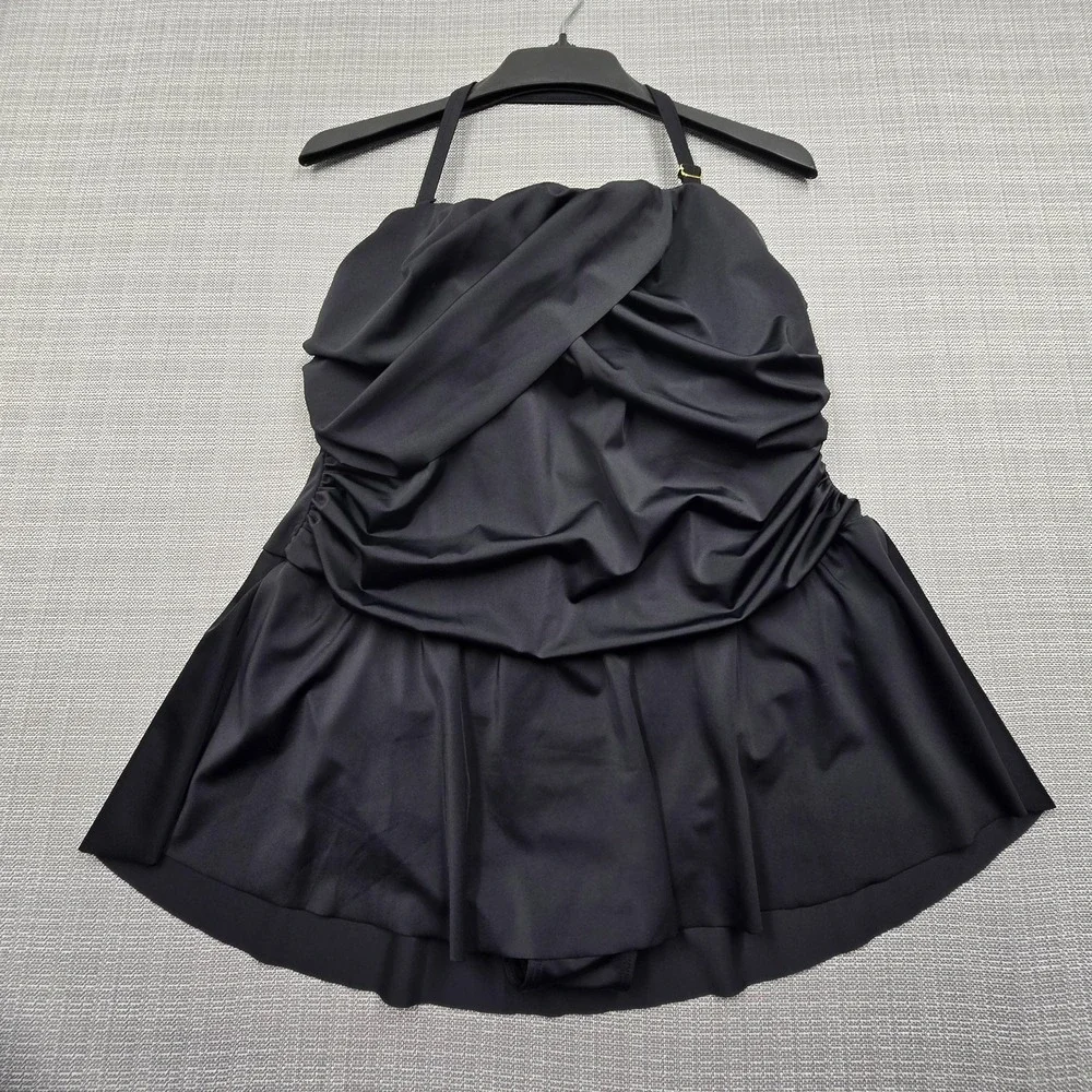 Swimsuits For All Swimdress Womens 20 Black Ruched Skirted One Piece Lined - Picture 1 of 11